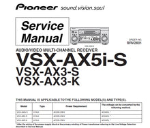 Load image into Gallery viewer, PIONEER VSX-AX5i-S VSX-AX3-S VSX-AX3-K SERVICE MANUAL ENGLISH AV MULTI CHANNEL RECEIVER
