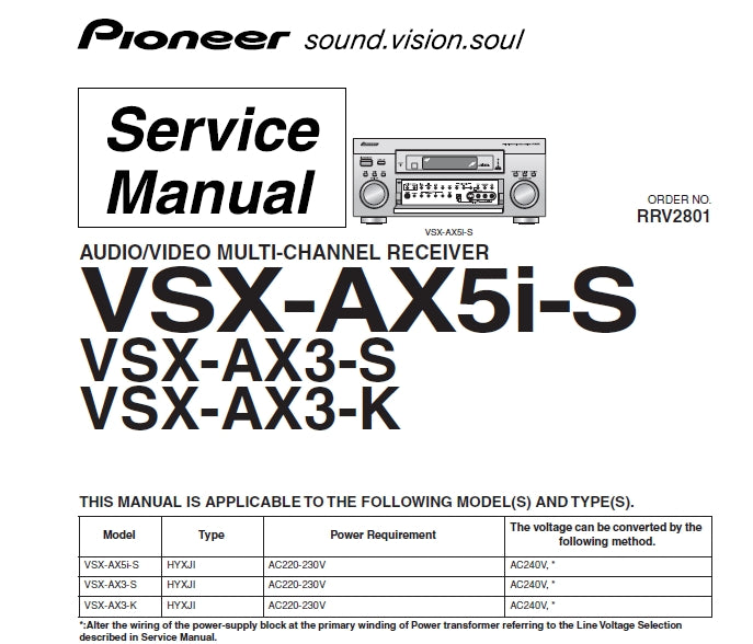 PIONEER VSX-AX5i-S VSX-AX3-S VSX-AX3-K SERVICE MANUAL ENGLISH AV MULTI CHANNEL RECEIVER