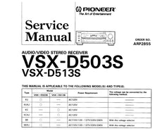 Load image into Gallery viewer, PIONEER VSX-D503S VSX-D513S SERVICE MANUAL ENGLISH AV STEREO RECEIVER
