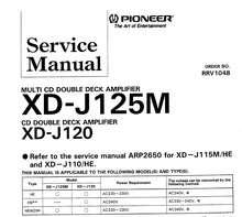 Load image into Gallery viewer, PIONEER XD-J125M XD-J120 XD-J115M XD-J110 SERVICE MANUAL ENGLISH CD DOUBLE DECK AMPLIFIER
