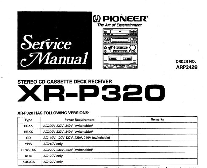 PIONEER XR-P320 SERVICE MANUAL ENGLISH STEREO CD CASSETTE DECK RECEIVER