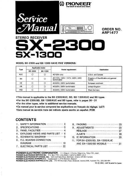 PIONEER SX-2300 SX-1300 SERVICE MANUAL IN ENGLISH STEREO RECEIVER