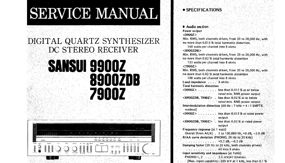 SANSUI 9900Z 8900ZDB 7900Z DIGITAL QUARTZ SYNTHESIZER DC STEREO RECEIVER SERVICE MANUAL