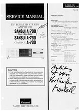 Load image into Gallery viewer, SANSUI A-700 A-730 CLASSIQUE A-730 SERVICE MANUAL IN ENGLISH INTEGRATED STEREO AMPLIFIER
