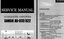 Load image into Gallery viewer, SANSUI AU-D33 AU-D22 SERVICE MANUAL IN ENGLISH INTEGRATED AMPLIFIER
