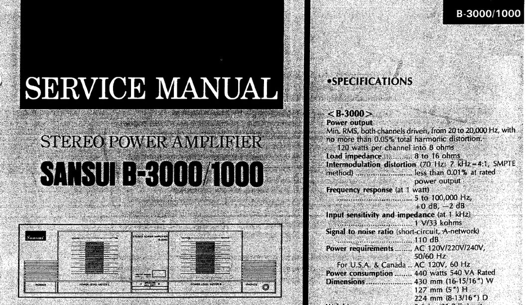 SANSUI B-3000 B-1000 SERVICE MANUAL IN ENGLISH STEREO POWER AMPLIFIER