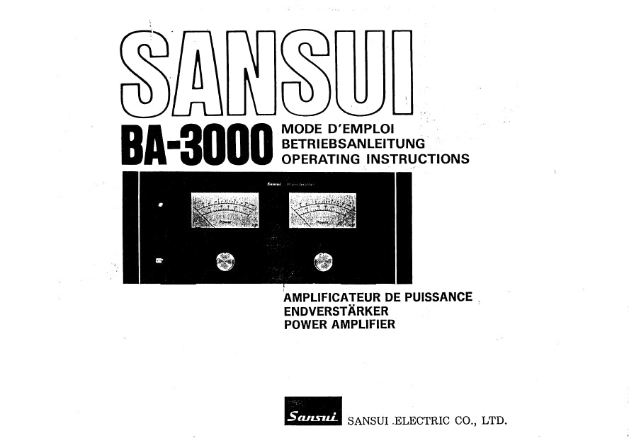 SANSUI BA-3000 MODE D'EMPLOI BETRIEBSANLEITUNG OPERATING INSTRUCTIONS POWER AMPLIFIER