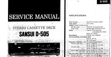 Load image into Gallery viewer, SANSUI D-505 SERVICE MANUAL IN ENGLISH STEREO CASSETTE TAPE DECK
