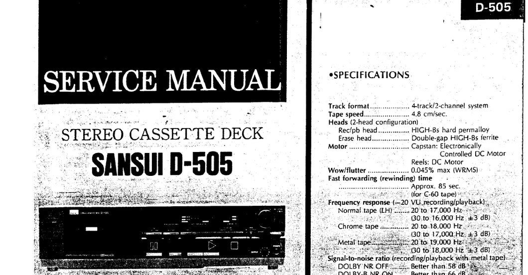 SANSUI D-505 SERVICE MANUAL IN ENGLISH STEREO CASSETTE TAPE DECK