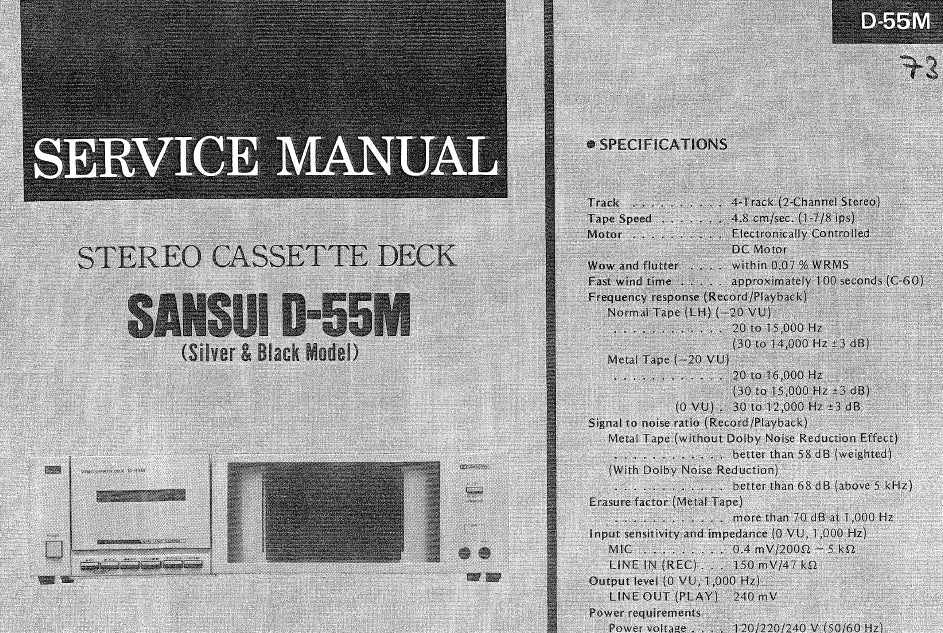 SANSUI D-55M D-59M SERVICE MANUAL BOOK IN ENGLISH STEREO CASSETTE TAPE DECK