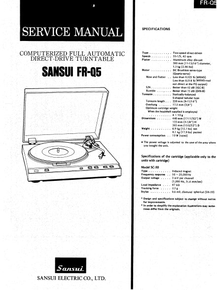 SANSUI FR-Q5 SERVICE MANUAL ENGLISH COMPUTERIZED FULL AUTOMATIC DIRECT DRIVE TURNTABLE