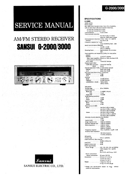 SANSUI G-2000 G-3000 SERVICE MANUAL AM FM STEREO RECEIVER