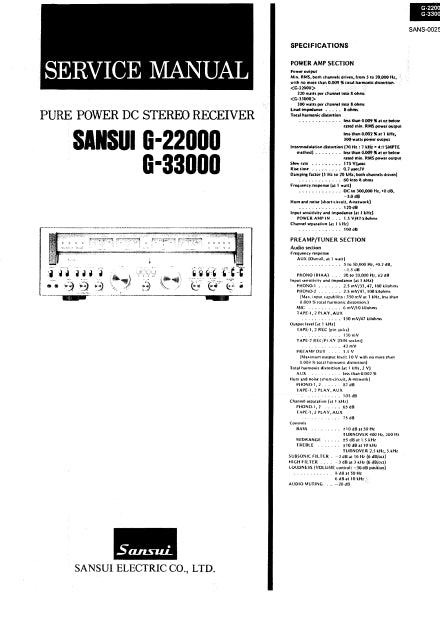 SANSUI G-22000 G-33000 SERVICE MANUAL ENGLISH PURE POWER DC STEREO RECEIVER