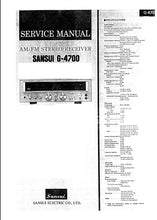 Load image into Gallery viewer, SANSUI G-4700 SERVICE MANUAL AM FM STEREO RECEIVER
