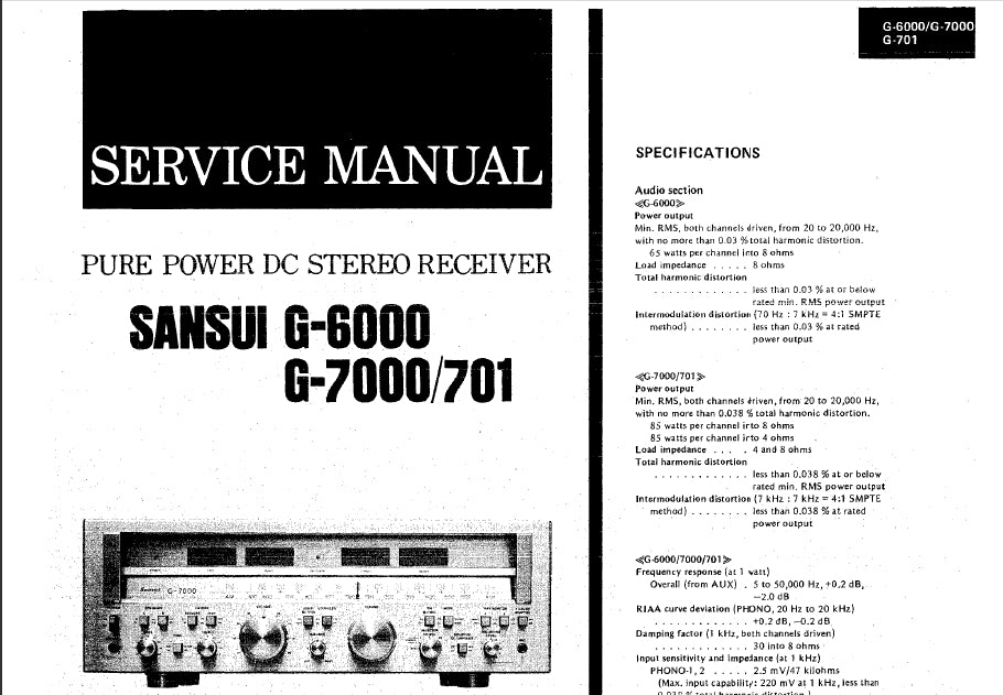 SANSUI G-6000 G-7000 G-701 SERVICE MANUAL ENGLISH PURE POWER DC STEREO RECEIVER