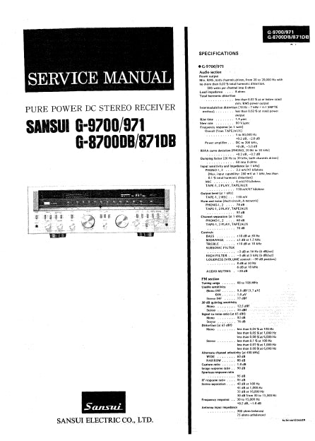 SANSUI G-9700 G-971 G-8700DB G-871DB SERVICE MANUAL ENGLISH PURE POWER DC STEREO RECEIVER