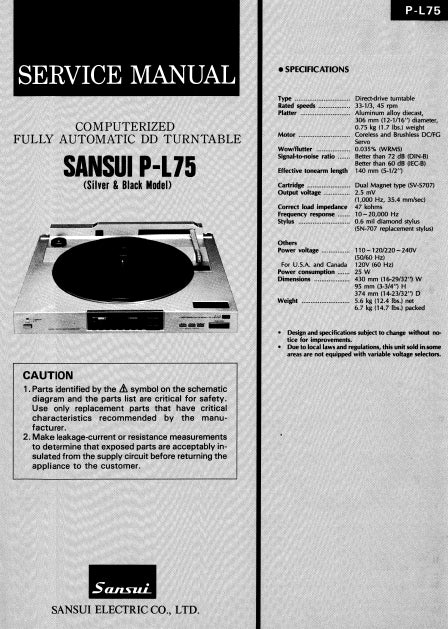 SANSUI P-L75 SERVICE MANUAL ENGLISH COMPUTERIZED FULLY AUTOMATIC DIRECT DRIVE TURNTABLE