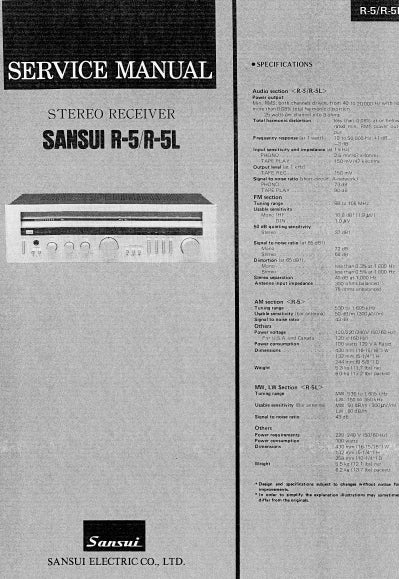 SANSUI R-5 R-5L SERVICE MANUAL IN ENGLISH STEREO RECEIVER