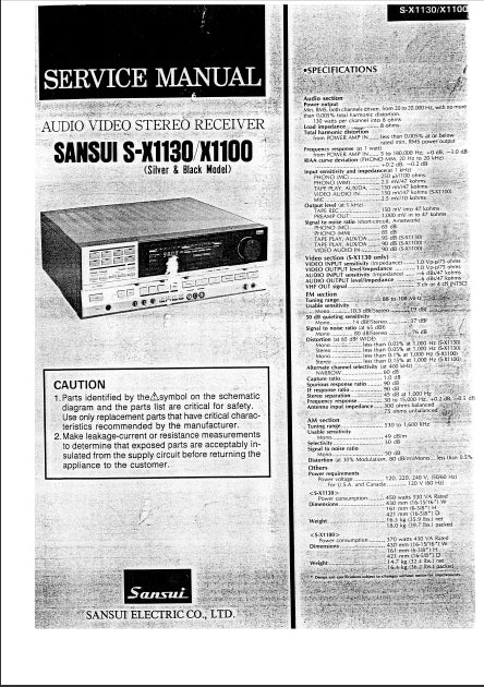 SANSUI S-X1130 S-X1100 AV STEREO RECEIVER SERVICE MANUAL