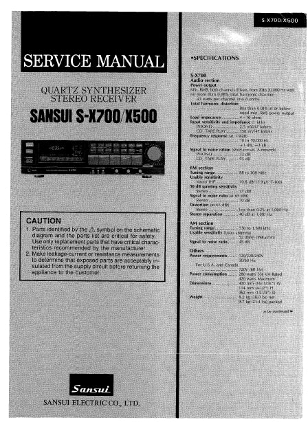 SANSUI S-X700 S-X500 QUARTZ SYNTHESIZER STEREO RECEIVER SERVICE MANUAL