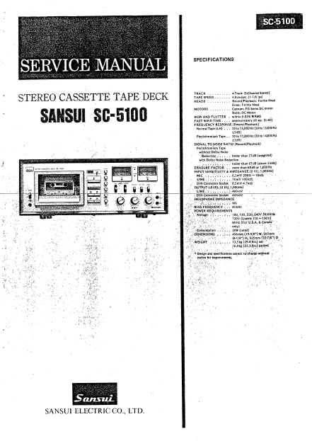 SANSUI SC-5100 SERVICE MANUAL IN ENGLISH STEREO CASSETTE TAPE DECK