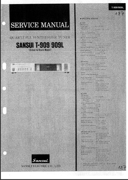 SANSUI T-909 T-909L SERVICE MANUAL ENGLISH QUARTZ PLL SYNTHESIZER TUNER