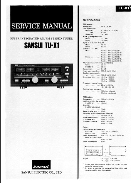 SANSUI TU-X1 SERVICE MANUAL ENGLISH SUPER INTEGRATED AM FM STEREO TUNER