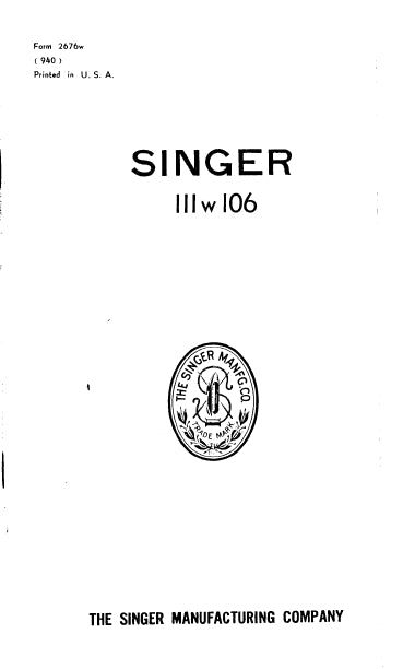 SINGER 111W106 ILLUSTRATED PARTS LIST ENGLISH SEWING MACHINE