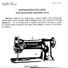 Load image into Gallery viewer, SINGER 111W114 INSTRUCTIONS ENGLISH SEWING MACHINE
