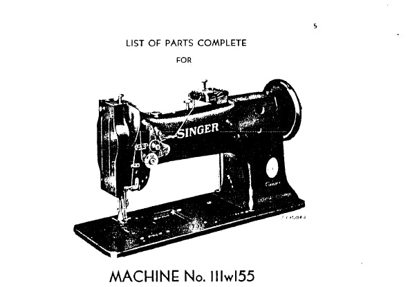 SINGER 111W155 LIST OF PARTS COMPLETE ENGLISH SEWING MACHINE