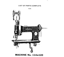 Load image into Gallery viewer, SINGER 114W120 LIST OF PARTS COMPLETE ENGLISH SEWING MACHINE
