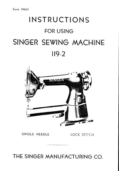 SINGER 119-2 INSTRUCTIONS ENGLISH SEWING MACHINE