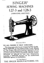 Load image into Gallery viewer, SINGER 127-3 128-3 INSTRUCTION MANUAL ENGLISH SEWING MACHINES
