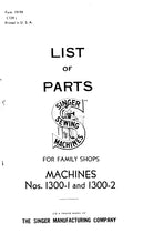 Load image into Gallery viewer, SINGER 1300-1 1300-2 LIST OF PARTS ENGLISH SEWING MACHINE
