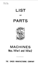 Load image into Gallery viewer, SINGER 141W1 141W2 LIST OF PARTS ENGLISH SEWING MACHINE
