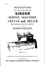 Load image into Gallery viewer, SINGER 147-114 147-116 INSTRUCTIONS FOR USING AND ADJUSTING ENGLISH SEWING MACHINES
