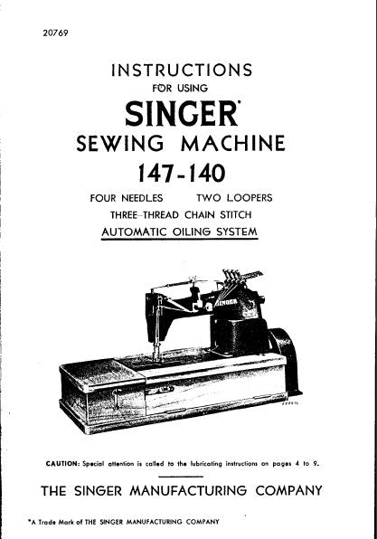 SINGER 147-140 INSTRUCTIONS ENGLISH SEWING MACHINE
