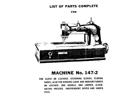 SINGER 147-2 147-23 LIST OF PARTS COMPLETE ENGLISH SEWING MACHINE