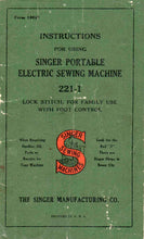 Load image into Gallery viewer, SINGER 221-1 INSTRUCTIONS BOOK IN ENGLISH PORTABLE ELECTRIC SEWING MACHINE
