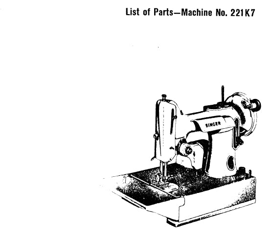 SINGER 221K7 LIST OF PARTS ENGLISH SEWING MACHINE