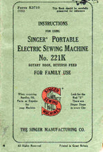 Load image into Gallery viewer, SINGER 221K INSTRUCTIONS BOOK IN ENGLISH SEWING MACHINE
