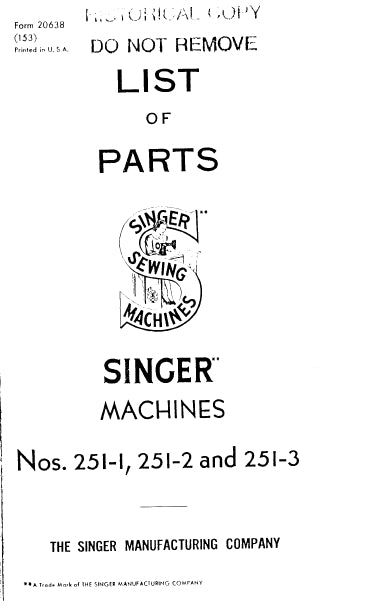 SINGER 251-1 251-2 251-3 LIST OF PARTS ENGLISH SEWING MACHINE – THE ...