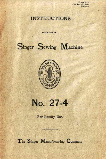 SINGER 27-4 INSTRUCTIONS BOOK IN ENGLISH SEWING MACHINE