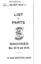 Load image into Gallery viewer, SINGER 44-14 44-15 LIST OF PARTS ENGLISH SEWING MACHINE
