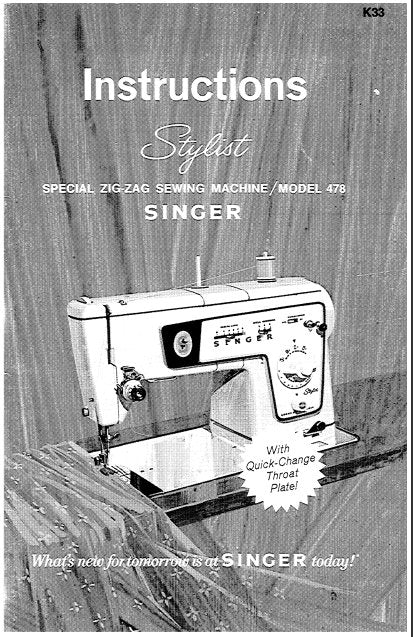 SINGER 478 INSTRUCTION MANUAL ENGLISH SEWING MACHINE