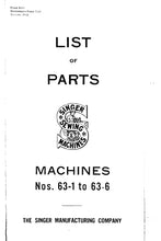 Load image into Gallery viewer, SINGER 63-1 TO 63-6 LIST OF PARTS ENGLISH SEWING MACHINE
