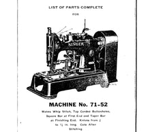 Load image into Gallery viewer, SINGER 71-52 LIST OF PARTS COMPLETE ENGLISH SEWING MACHINE
