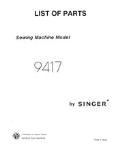 Load image into Gallery viewer, SINGER 9417 LIST OF PARTS ENGLISH SEWING MACHINE
