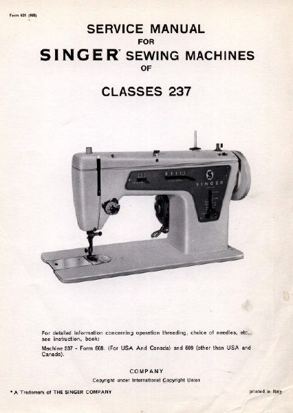 SINGER CLASS 237 SERVICE MANUAL BOOK IN ENGLISH SEWING MACHINE