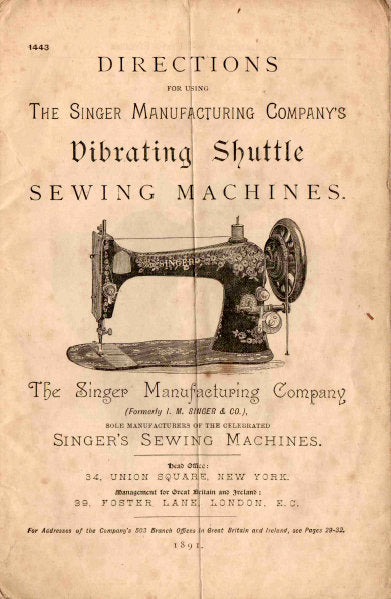 SINGER VIBRATING SHUTTLE INSTRUCTIONS BOOK IN ENGLISH SEWING MACHINE
